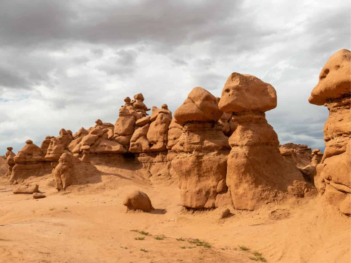 A group of hoodoos, unique rock formations at Goblin Valley State Park in Utah.