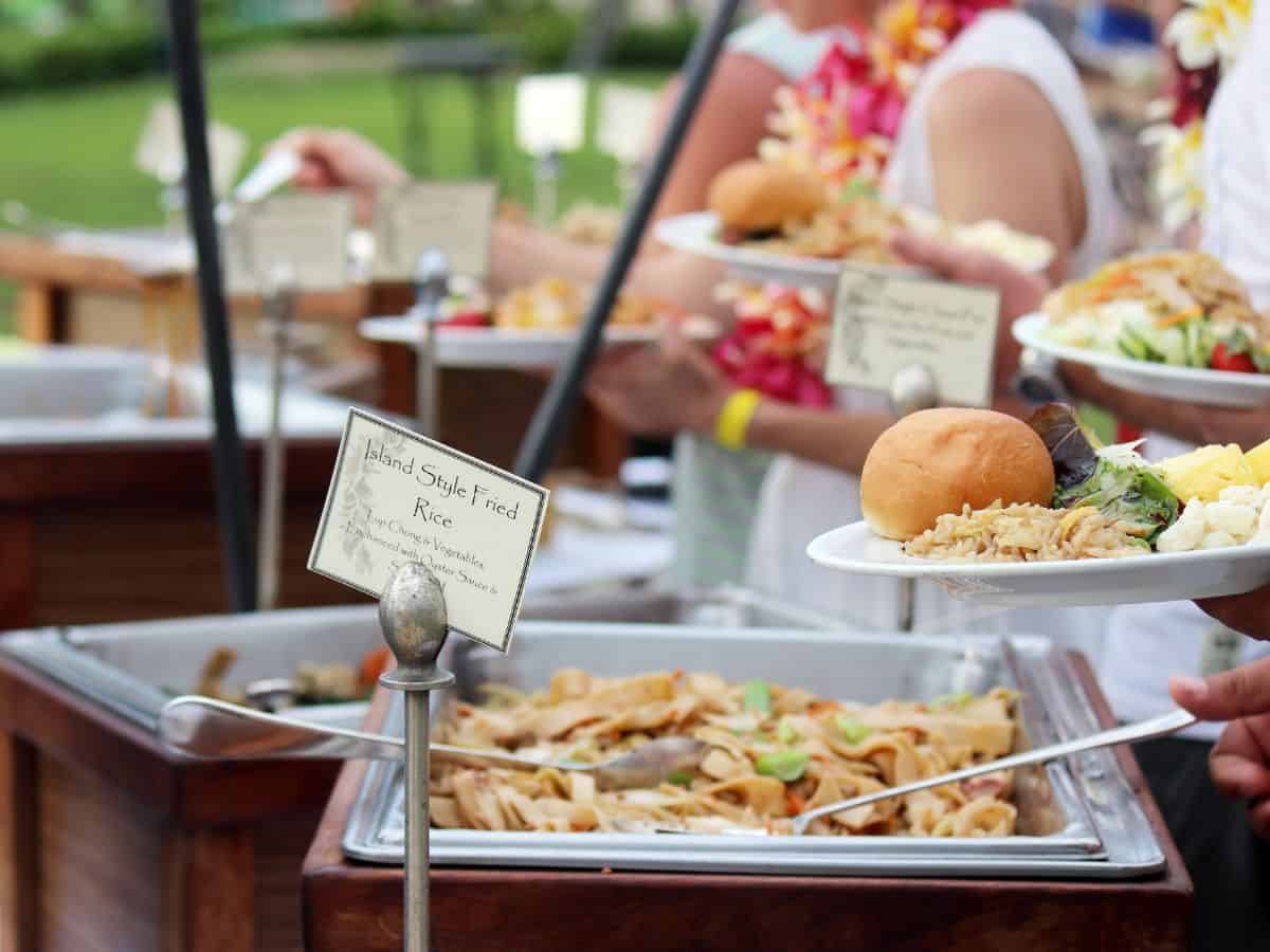 Traditional Hawaiian luau foods served buffet-style.
