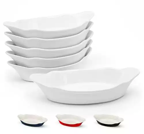 Kook Ceramic Au Gratin Baking Dishes, Individual Serving, for Casseroles, Lasagna & Cobblers, Oven, Microwave & Dishwasher Safe Bakeware, oz, Set of 6, White