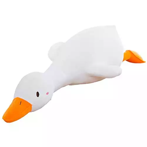 Goose Stuffed Animal Cute Duck Plush Toy Soft Goose Plushie Hugging Pillow Gift for Kids and Friends (White Round Eyes,25.6'')