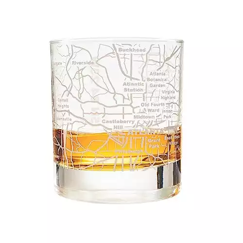 Greenline Goods Whiskey Glasses - 10 Oz Tumbler for Atlanta Lovers (Single Glass) - Etched with Atlanta Map - Old Fashioned Rocks Glass