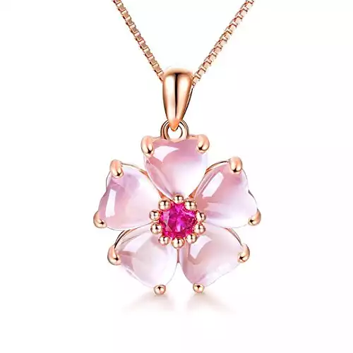 YOUMIYA ROSE Gold Cherry Blossoms Necklace For Graduation and Mother’s Day gifts Pink beautiful Artificial stone crystal Necklace Best Gifts For Women Friend Lover