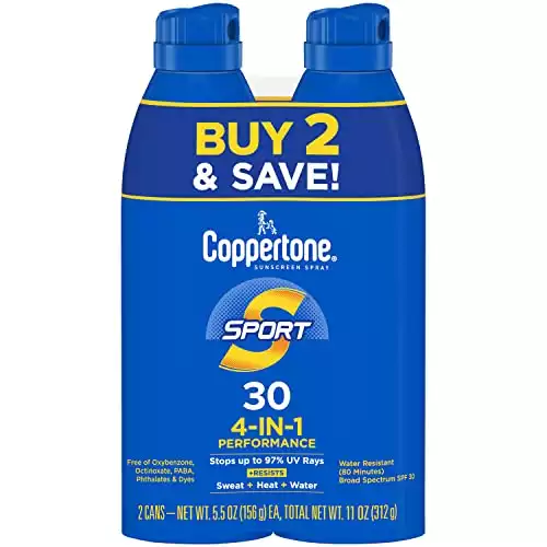 Coppertone SPORT Sunscreen Spray SPF 30, Water Resistant Spray Sunscreen, Broad Spectrum SPF 30 Sunscreen Pack, 5.5 Oz Spray, Pack of 2