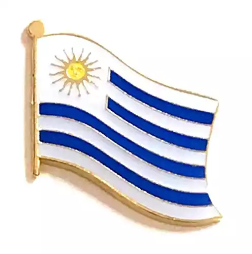 International Waving World Flag Lapel Pin Badge; One Patriotic Country Hat Lapel Pin (Uruguay)