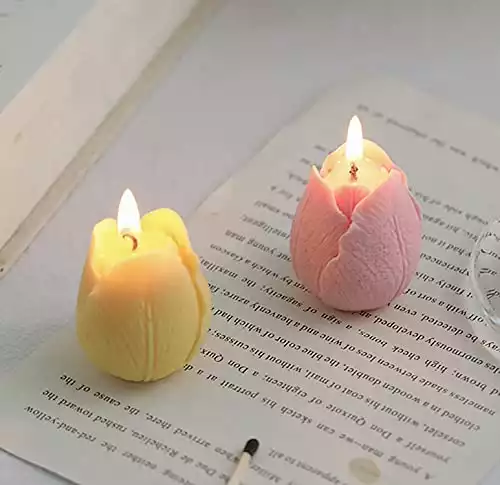 Tulip Flower Shaped Scented Candle,2 Pack Handmade Aroma Soy Wax Decorative Candle for Table Photo Prop Birthday Gift,Prefect for Meditation Stress Relief Mood Boosting Bath Yoga (Pink+Yellow)