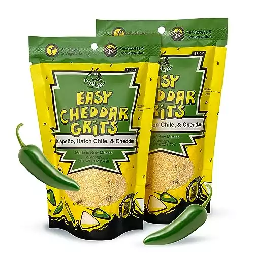 Jalapeno Yellow Corn Grits with Cheddar Cheese + Hatch Green Chile + Garlic, by FishSki Provisions, 6 oz bags, 2 pack