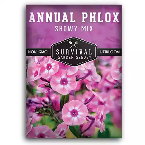 Survival Garden Seeds - Showy Mix Annual Phlox Seed for Planting - Packet with Instructions to Plant and Grow Beautiful Native Wildflower in Your Home Vegetable Garden - Non-GMO Heirloom Variety