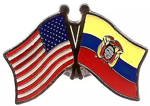 Pack of 3 Ecuador & US Crossed Double Flag Lapel Pins, Ecuadorian & American Friendship Pin Badge