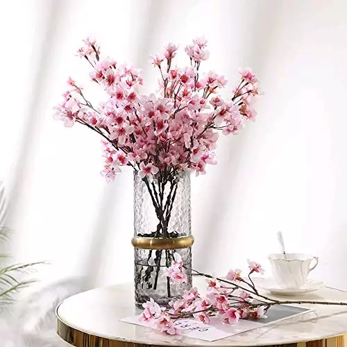 HO2NLE 4PCS Artificial Flowers Branches Faux Silk Cherry Blossoms Stem Fake Floral for Home Garden Restrant Hotel Parties Wedding Table Centenpieces Arrangements Decor Spray in Pink