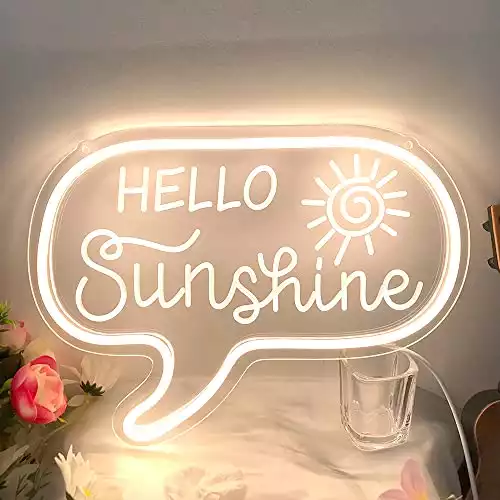 Hello Sunshine Neon Sign for Wall Decor, 12.2"x9" Sunshine Neon Light for Bedroom, Office, Kids Room, Living Room Decoration, Valentines Day Gifts for Girls and Boys