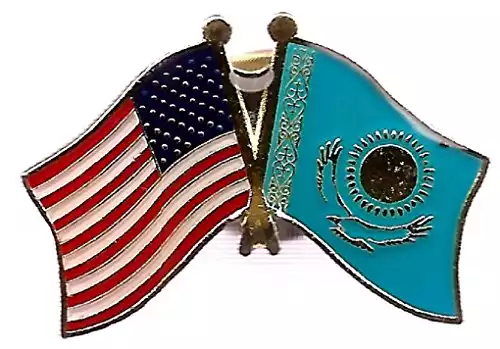 Pack of 3 Kazakhstan & US Crossed Double Flag Lapel Pins, Kazakhs & American Friendship Pin Badge