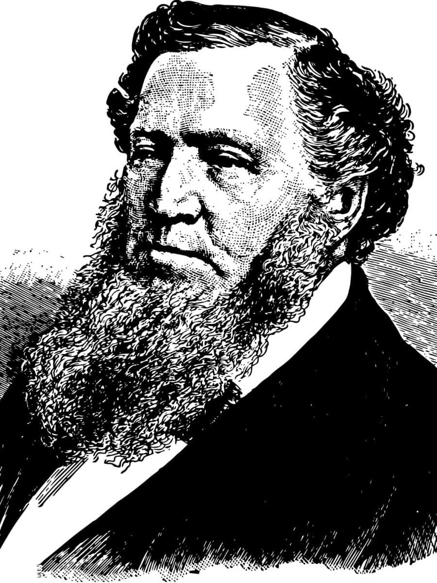 A black and white drawing of Brigham Young.