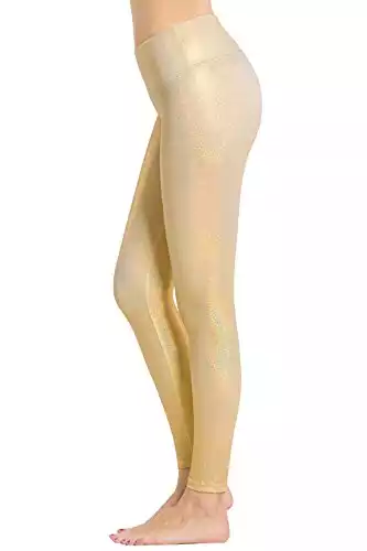 Houmous Women's Shiny Leggings with Unique Flash Sequins Full-Length Yoga Pants(Gold,L)