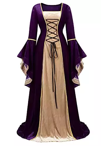 Lehauya Renaissance Costumes for Women Medieval Faire Dress Velvet Irish Dresses Halloween Costumes Purple Medium