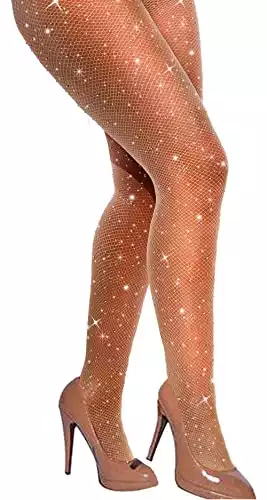 VEBZIN Rhinestone Fishnet Stockings for Women Sparkly Tights Sparkle Leggings Tights Mesh Glitter