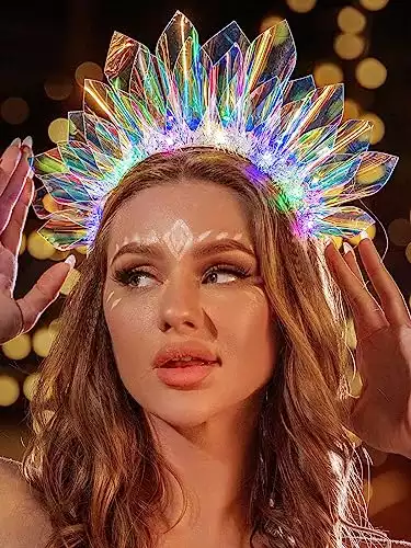 JEAIRTS Light Up Headband LED Crown Hair Hoop Glowing Nightclub Headpiece Luminous Hair Band Party Rave Costume Hair Accessories for Women and Girls