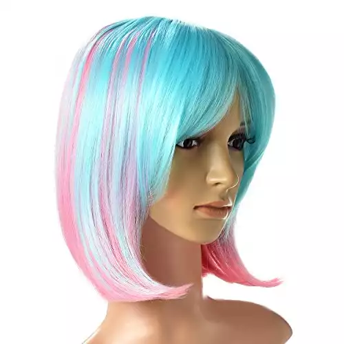 AGPTEK Multi-Color Ombre Short Bob Wig, Shoulder Length Hair Extension With Stretchable Hairnet