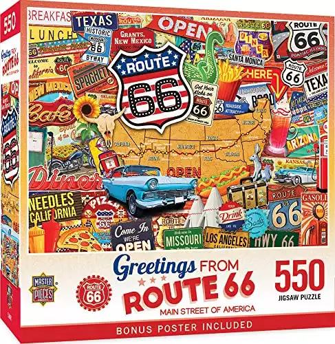 Masterpieces 550 Piece Jigsaw Puzzle for Adults, Family, Or Kids – Greetings from Route 66-18″x24″