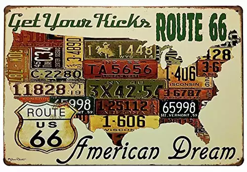 ERLOOD Route 66 Decor Us Road License - Metal Bar Wall Plaque Retro Vintage Tin Sign 12 x 8