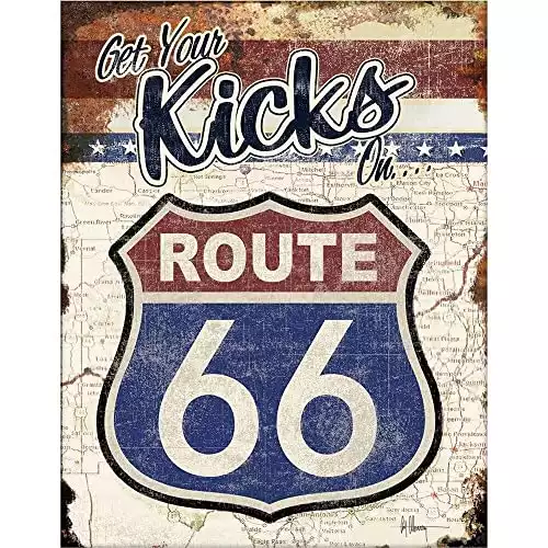 Desperate Enterprises Get Your Kicks On Route 66 Tin Sign - Nostalgic Vintage Metal Wall Décor - Made in USA