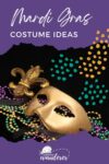 Mardi gras costume ideas on a purple background.