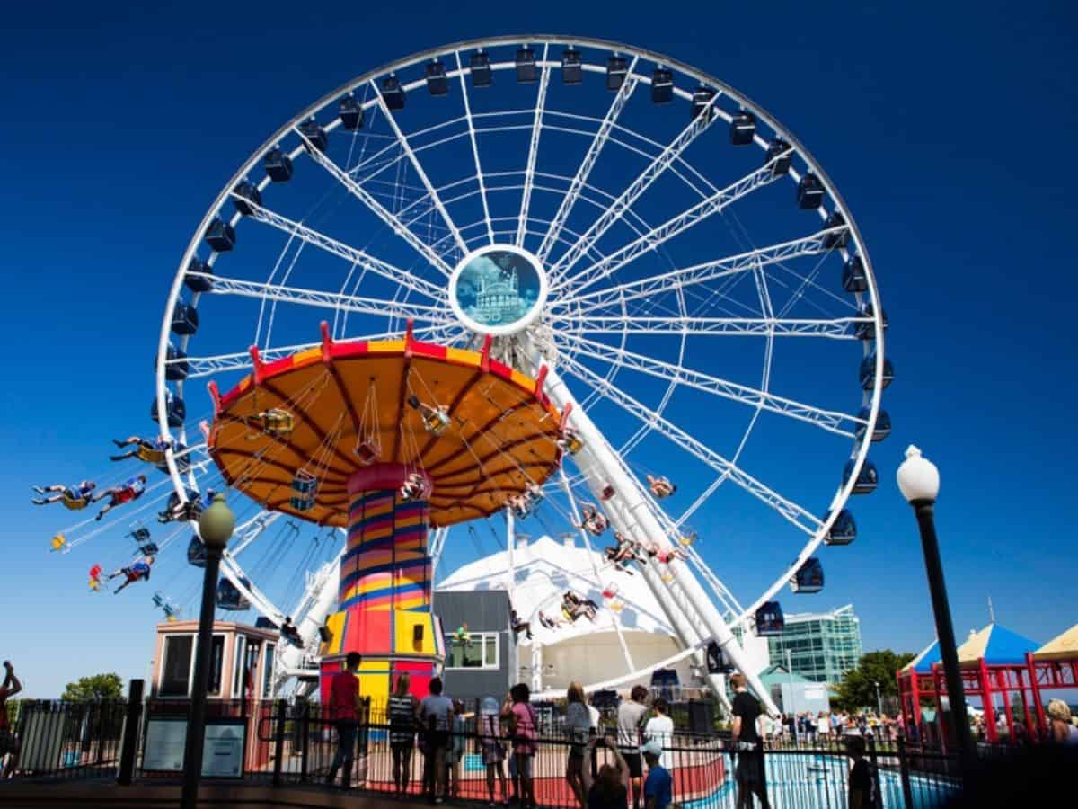 People enjoying rides at Navy Pier in Chicago, Illinois.