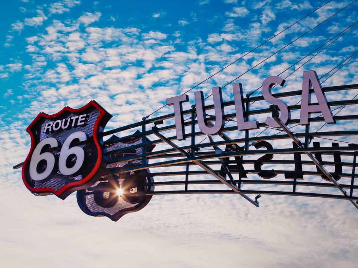 An arch over Route 66 in Tulsa, Oklahoma.