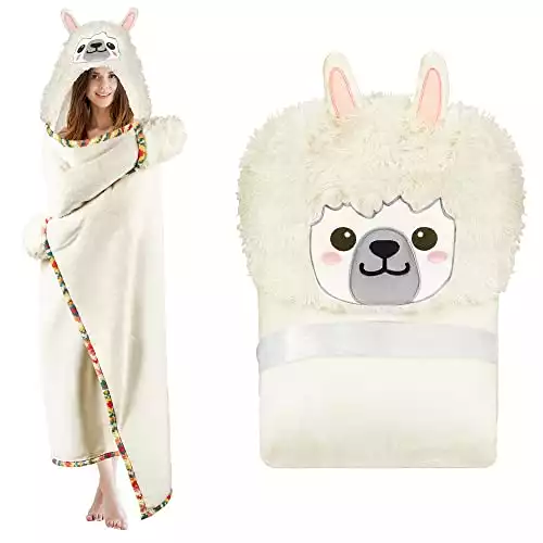 Llama Alpaca Wearable Hooded Blanket for Adults – Fuzzy Super Soft Warm Cozy Plush Flannel Fleece & Sherpa Hoodie Throw Cloak Wrap - Llama Gifts for Women Adults Girls and Kids