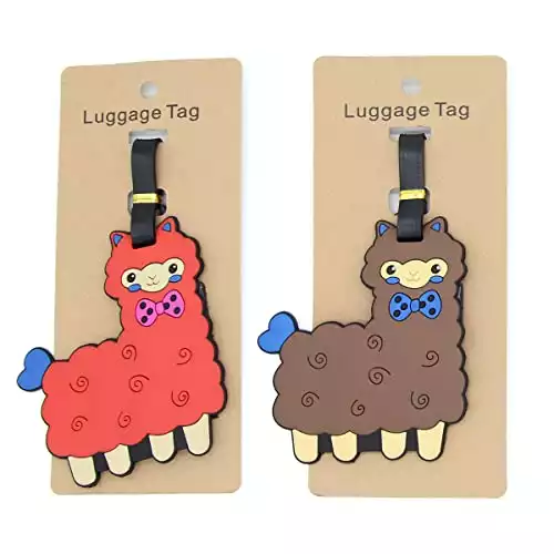 Alpaca Luggage Tags for Suitcases 2-Pack Cute Silicone Luggage Tag with Name ID Card Funny Suitcase Label