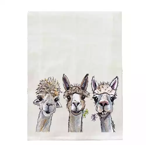 Alpaca Tea Towel - Trio of Alpacas Flour Sack Towel - Alpaca Kitchen Towel - Alpaca Lover Gifts - Alpaca gifts for mom - Handmade - Farmhouse Kitchen Decor - Llama towel - Llama gifts