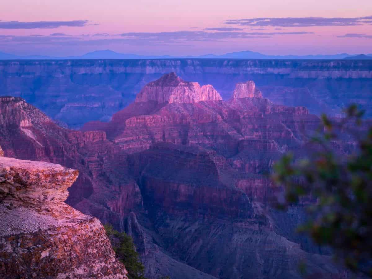 The North Rim of the Grand Canyon at sunset.