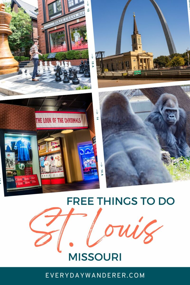 A travel collage highlighting free activities and attractions in st. louis, missouri.