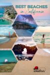 Promotional poster showcasing the best beaches in california with various scenic images.