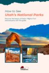 A guide titled "How to See Utah's National Parks" with images of natural rock formations and landscapes. The guide promises insights into Utah's "Mighty Five" national parks.