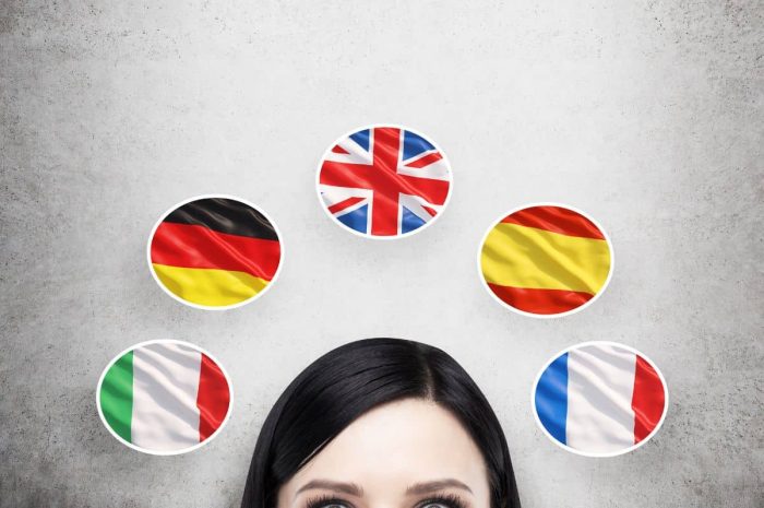 Woman with European Flags above her head